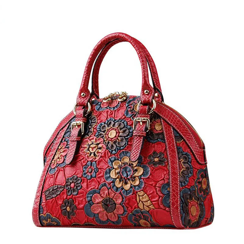 Женские сумки из натуральной кожи для женщин, новая зимняя сумка на плечо в стиле ретро с цветочным принтом, модная кожаная сумка