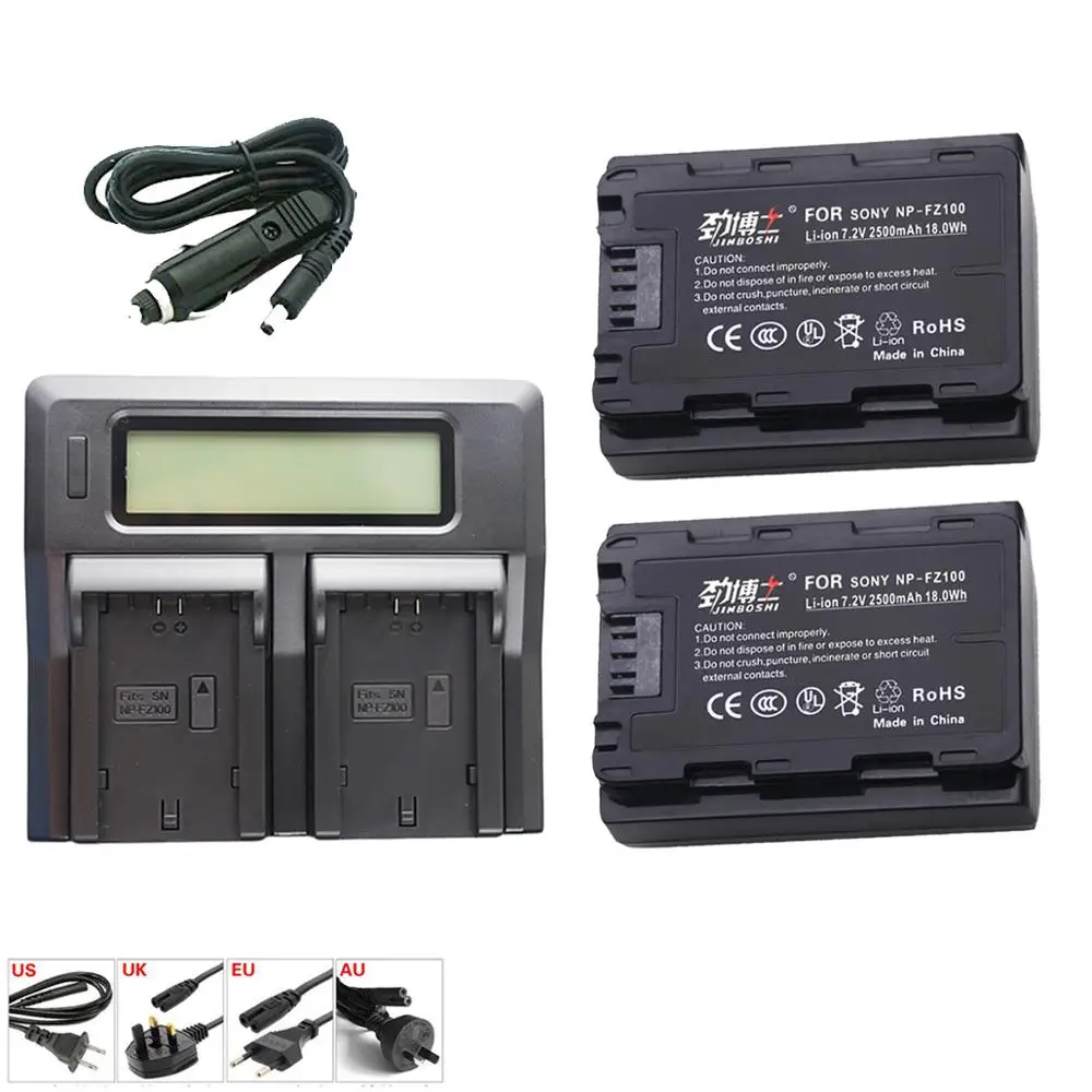 

2PCS NP-FZ100 NPFZ100 NP FZ100 Battery+LCD Rapid Dual Charger for Sony BC-QZ1 Alpha 9 9R A9R 9S ILCE-9 A7R A7 III ILCE-7M3