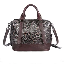 Винтажная трендовая женская кожаная сумка-тоут, повседневная сумка через плечо, сумки через плечо, известный бренд, тисненая сумка из воловьей кожи