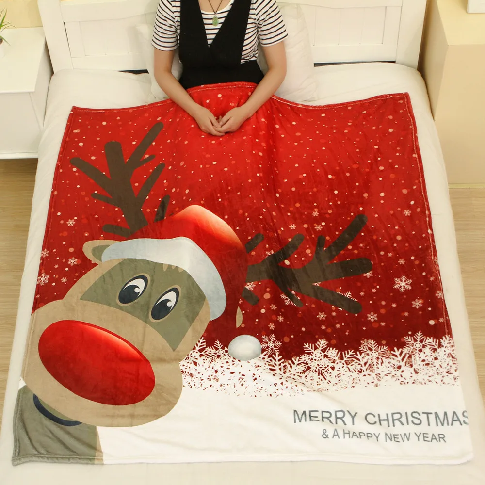 

OUNEED Christmas Blanket Flannel Fabric Sofa Bed 130X150CMWinter Adult Soft Thick Sherpa Throw Blanket For Home Travel #45