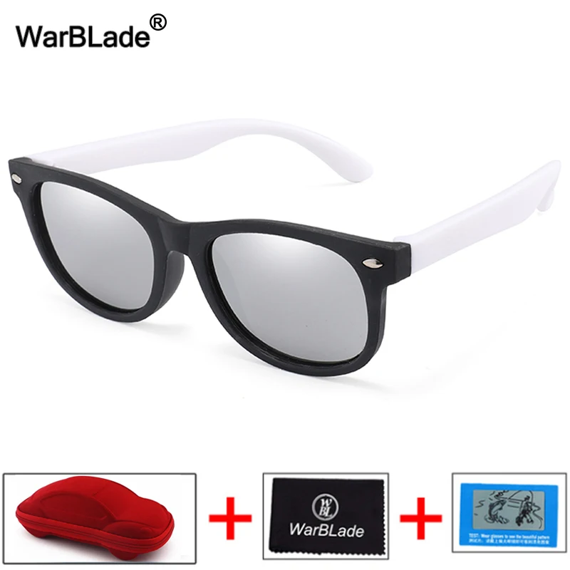 WarBlade Детские поляризованные солнцезащитные очки TR90 детские солнцезащитные очки для мальчиков и девочек детские силиконовые защитные очки UV400 очки с коробками - Цвет линз: black white 2