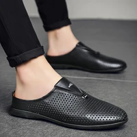 Luxury Designer Italian Men Half Shoes Leather Mens Casual Shoes Drop Ship Coiffeur Mules Man Slides Backless Loafers Slipper 2