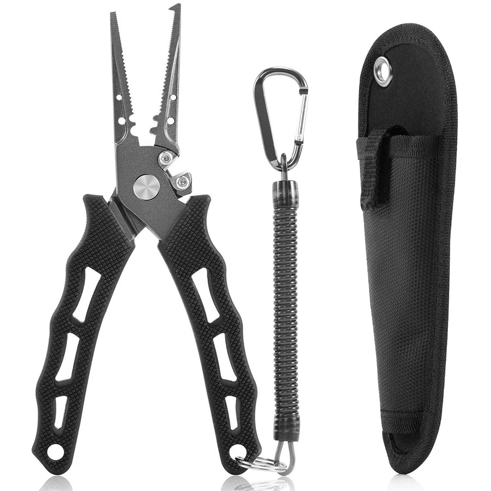 Split Ring Line Cutters Fishing Multi Tools 7.3 Inch Fishing Pliers Hook Removers with Sheath and Lanyard