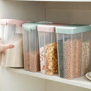 

1/4 Grid Clear Kitchen Storage Containers Beans Grain Cereal Sorting Plastic Container Rice Storage Box Sealed Box with Divider