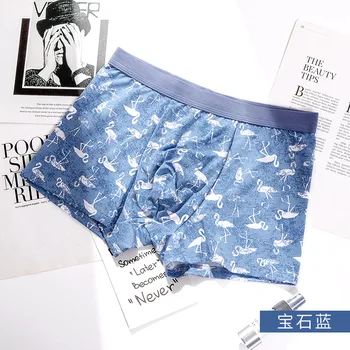 

Good quality Fashion man cotton modal boxer male plant print breathable underwear young boys middle waist boxer