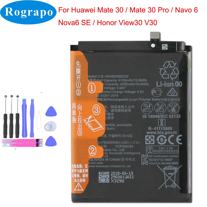Аккумулятор HB486586ECW для Huawei Mate 30 Mate30 Pro Nova 6 Nova6 SE P40 Lite 4G 4200 Honor VIew V30 JNY-L21A мА · ч |