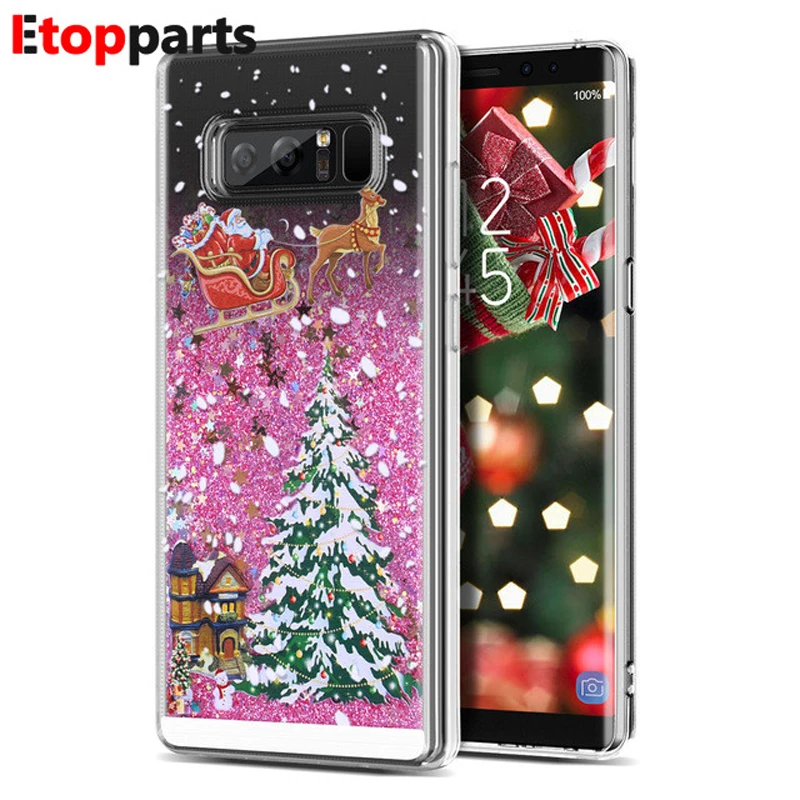 Christmas Santa Claus Elk Case For Samsung Note 8 9 Hard Bling Tree Quicksand Liquid Giltter Phone 10 | Мобильные телефоны и