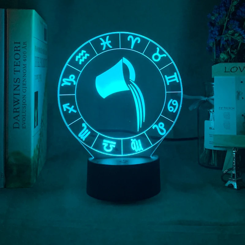 

Aquarius Night Light for Girls Room Decor Light Led 7 Colors Changing Acrylic 3d Nightlight Gift Twelve Constellation Lamp USB