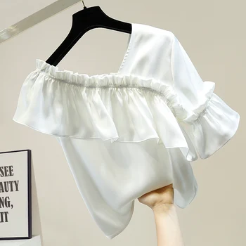 

Sweet Personality Lotus Leaf Irregular Ruffles Blouse Women Off Shoulder Pullover Shirt Temperament Ladies Tops Blouses Blusas