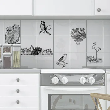 

Sketch Cartoon Animal Tile Wall Stickers Birds Rabbits Koalas Owls Art Wall Decals for Kids Rooms Kitchen Bathroom Home Decor