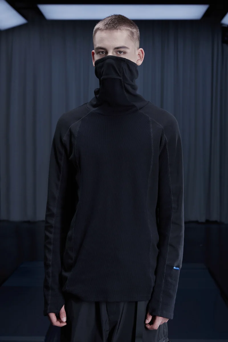 Endee LUSION Techwear Мужская Черная Рубашка с высоким воротом и длинными рукавами