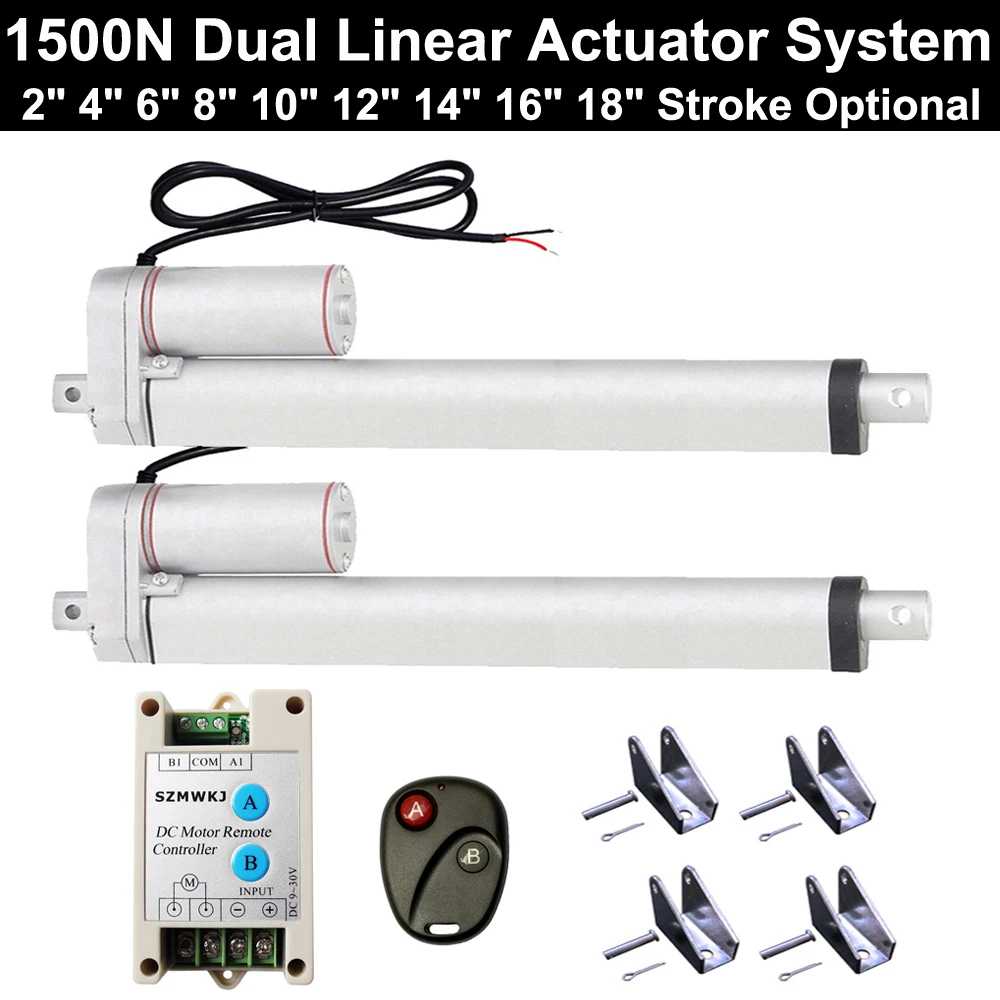 Set of 2 1500N DC 12V Dual Linear Actuator System -2&quot-18&quot Stroke Actuators W/ Wireless Controller for RV Industrial Lift |