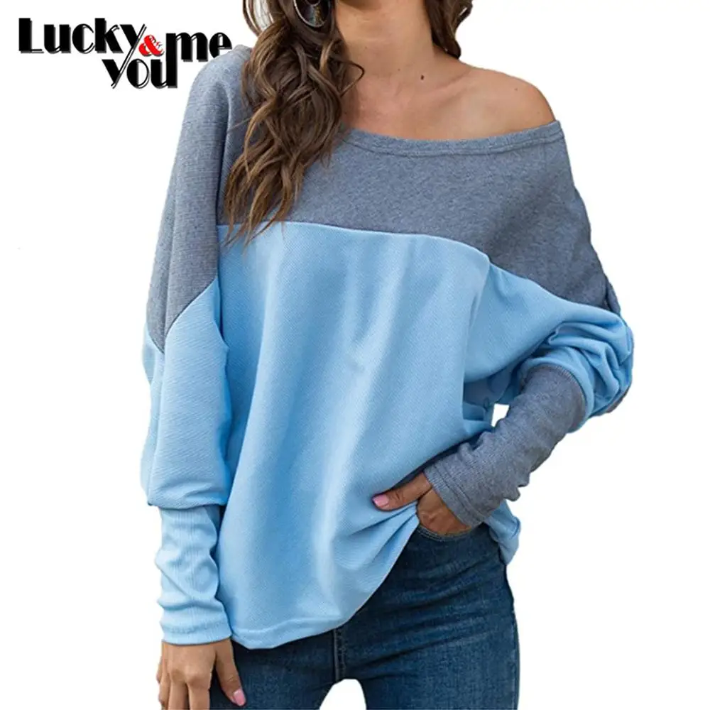 

2020 New Arrive Womens Spring Autumn Long Sleeve Off Shoulder Tops Casual Female Loose Pullover Girls Sweater Yellow White Blue