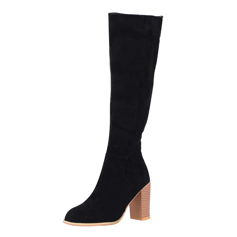 Женские сапоги до колена пикантная женская обувь на высоком каблуке со шнуровкой зимние сапоги на шнуровке теплые модные сапоги, Размеры 35-43, г - Цвет: Black
