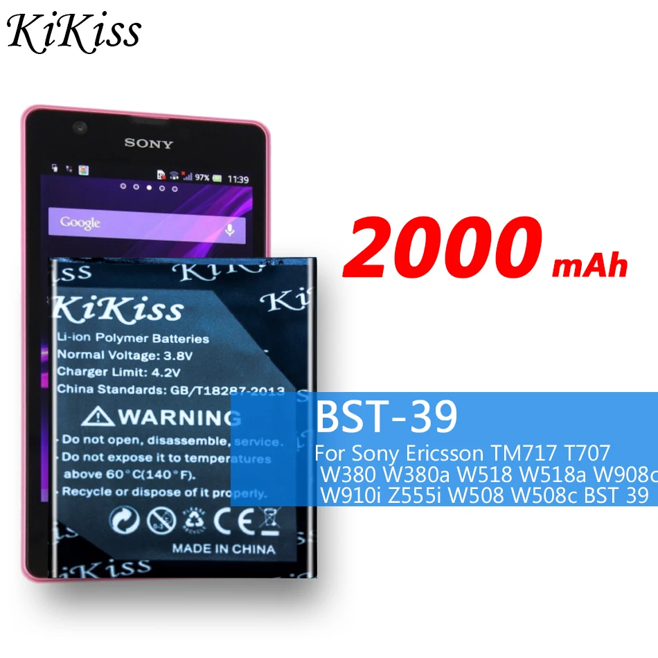 BST-39 2000mAh для Sony Ericsson TM717 T707 W380 W380a W518 W518a W908c W910i Z555i W508 W508c BST 39 батарея телефона |