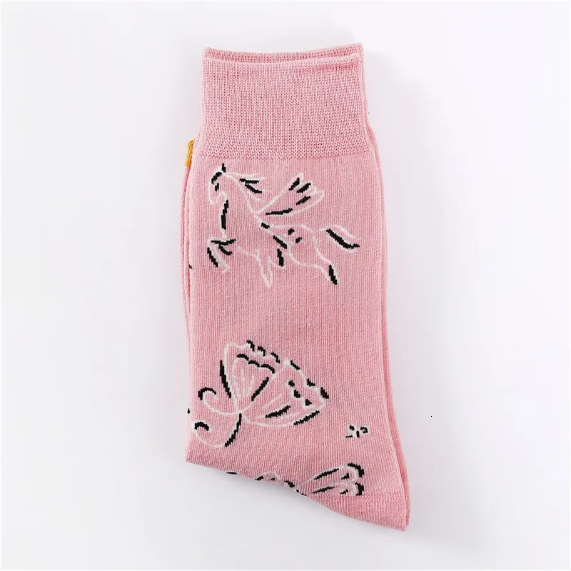 Pink Зимняя мода персональная природа вставки узорные счастливые мужские носки& wo мужские толстые повседневные хлопчатобумажные забавные носки красочные Дышащие носки - Цвет: Pink