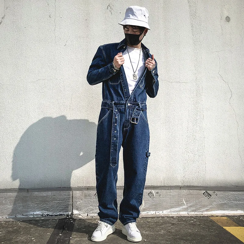 Male One Piece Denim Harem Pant Overalls Jumpsuit Men Vintage Fashion