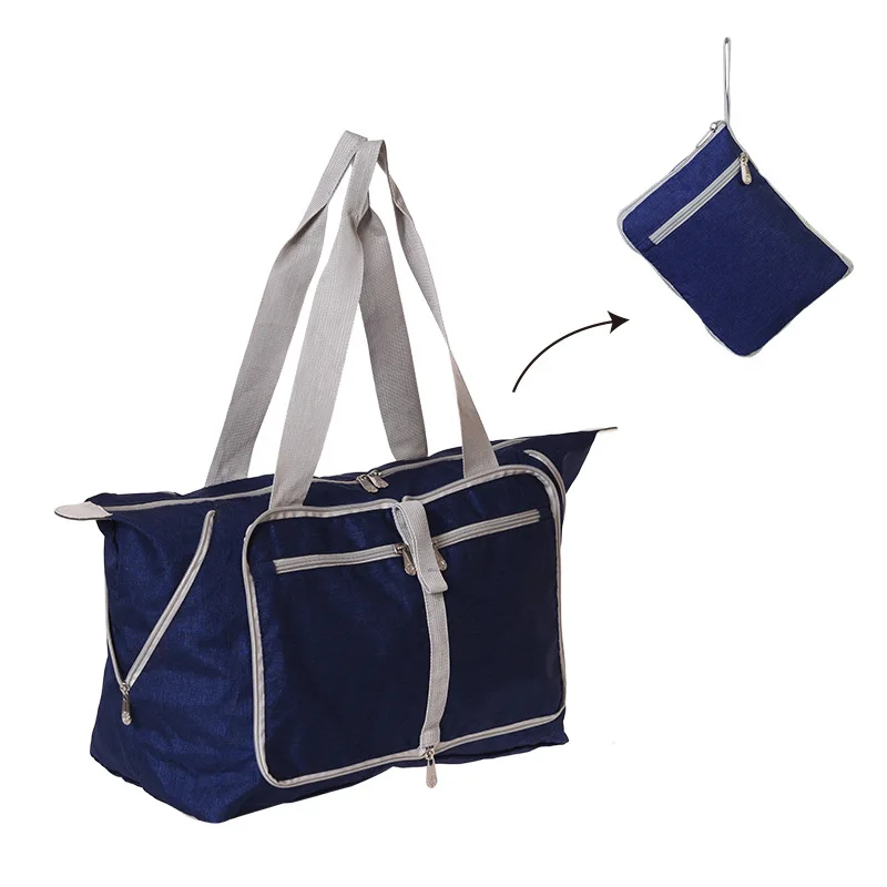 New High Qaulity Nylon Travel Bag Women Foldable Waterproof Duffel Bags Travel Organizer Large Capactiy Luggage Bags Pink Girl Fashion Shopping Tote Functional Luggage Travel Bag Portable Shoulder Bag - Цвет: Navy