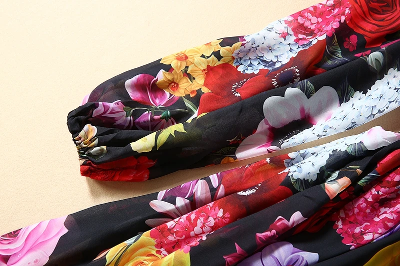 Red RoosaRosee Designer Women Spring Autumn Bow Collar Flower Print Long Sleeve Long Maxi Dress Elegant Boho Vestidos Robe Femme
