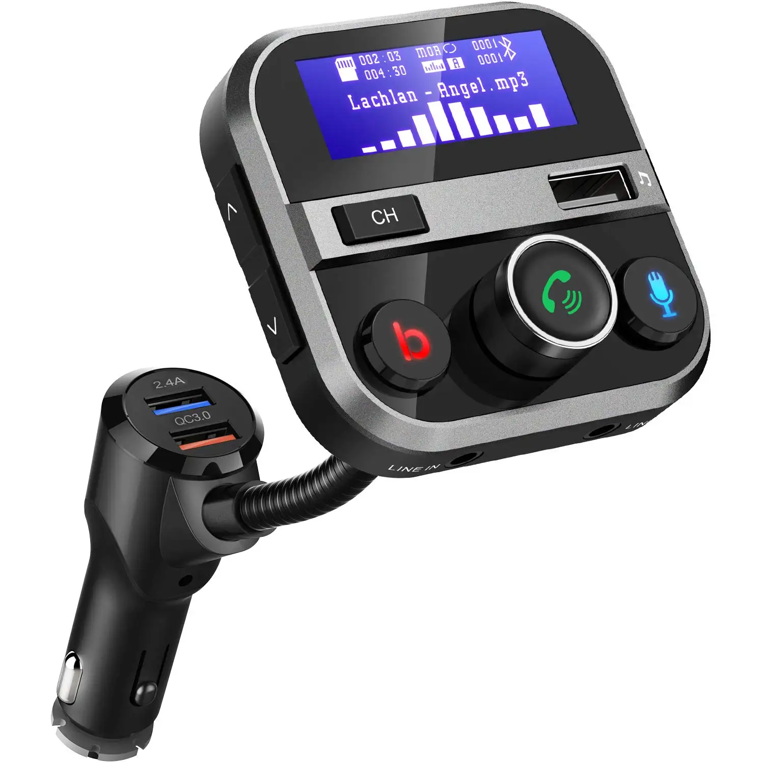 Автомобильный MP3 музыкальный плеер Bluetooth 5,0 приемник fm-передатчик w/переключатель басов Dual USB QC3.0 зарядное устройство U диск/TF карта без потерь