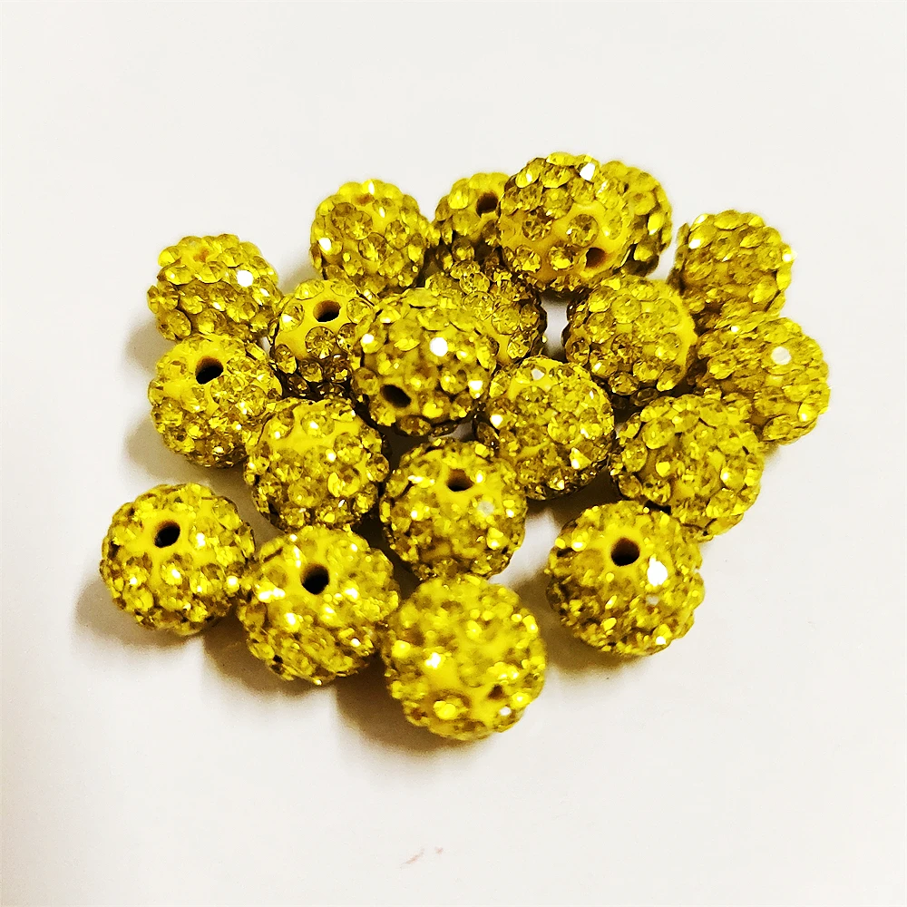 AAA+급 품질 10mm 30가지 색상 2홀 폴리머 클레이 6줄 글리터 라인스톤 크리스탈 볼 샴발라 비즈 DIY 루즈 비즈