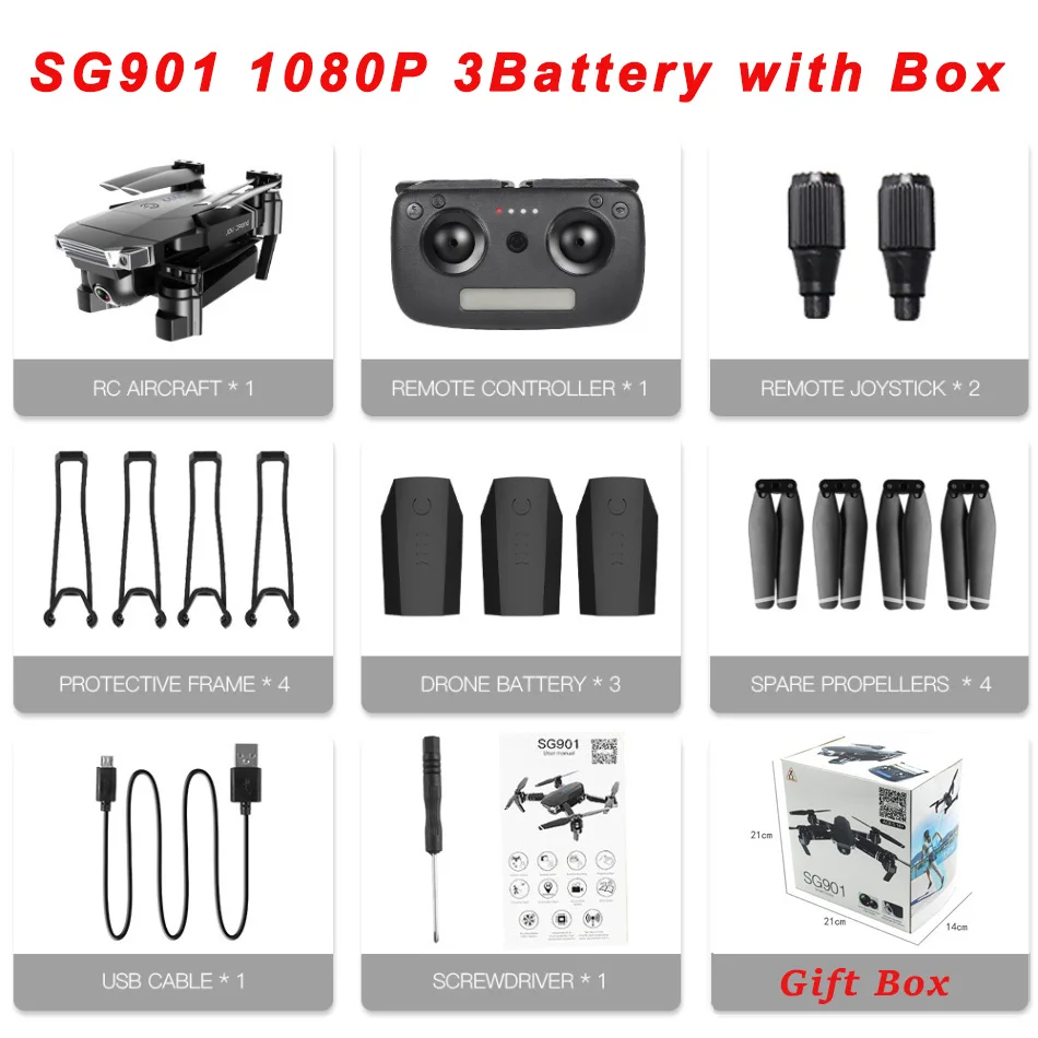 SG901 1080P 3B Box SG907 SG901 gps Дрон с камерой 4K 5G Wifi RC Квадрокоптер оптический поток складной мини Дрон 1080P HD камера Дрон VS E520S E58 - Цвет: SG901 1080P 3B Box
