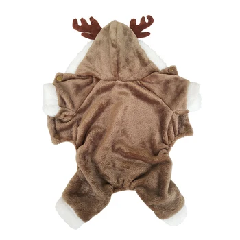 

Hooded Dog Coat Winter Button Closure Puppy Keep Warm Pet Reindeer Cosplay Costume Christmas Flannel Unisex Soft Halloween