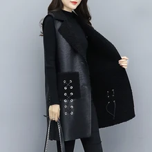 2021 mulheres colete de couro falso outono inverno preto cordeiro lã casaco plus size sem mangas veludo quente couro do plutônio colete meu newin
