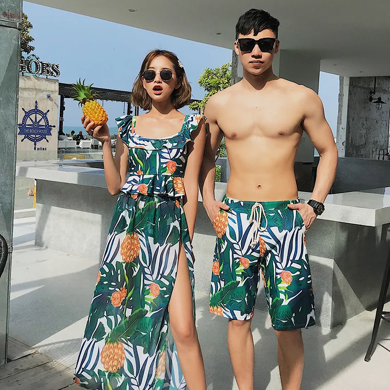 

Holiday New Style Couples Swimwear Small Bust-Split Type Bikini Boxer Three-piece Set Bathing Suit Women's MEN'S Beach Shorts