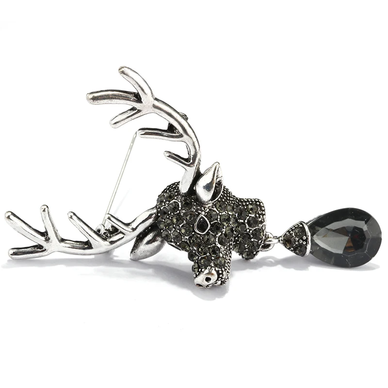 H350217X古银鹿头玻璃吊坠胸针 (11)