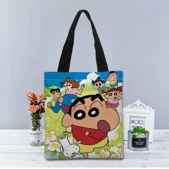 

Custom crayon shin chan printing shoulder bag canvas tote bag shopping travel bags book handbag Two sides printed custom logo