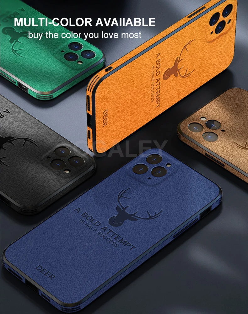 Square Leather Cover For iPhone 12 Pro Max 13 Pro Case For iPhone 13 11 Pro Max XS 12Pro X XR Cover Luxury Shockproof Deer Cases phone carrying case