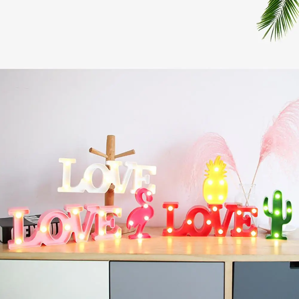 Романтический 3D Любовь светодиодный буквенный знак ночник шатер настольная лампа ананас/Фламинго/Моделирование кактусов ночник для свадебного декора