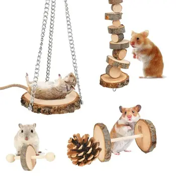 

12 Pcs/Set Hamster Chew Toys Natural Wooden Rats Chinchillas Gifts Exercise Bell Roller Teeth Care Molar Accessories
