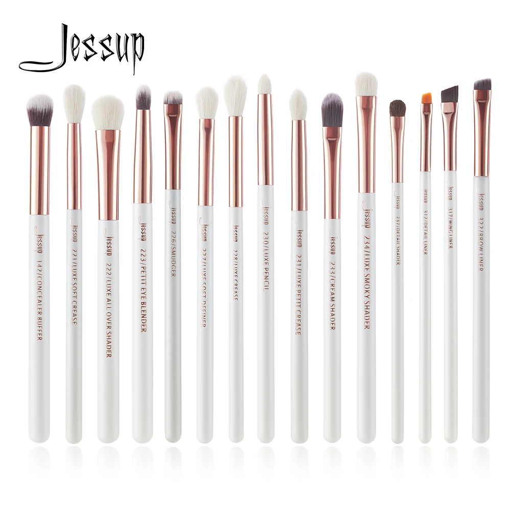 

Jessup Brand White/Rose Gold Professional Makeup Brushes Set Make up Brush Tools kit Eye Liner Shader natural-synthetic hair