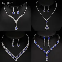 BLIJERY Романтический Королевский Синий Кристалл Свадебный комплект ювелирных изделий Массивное колье ожерелье Серьги Африканский Свадебный набор украшений для женщин