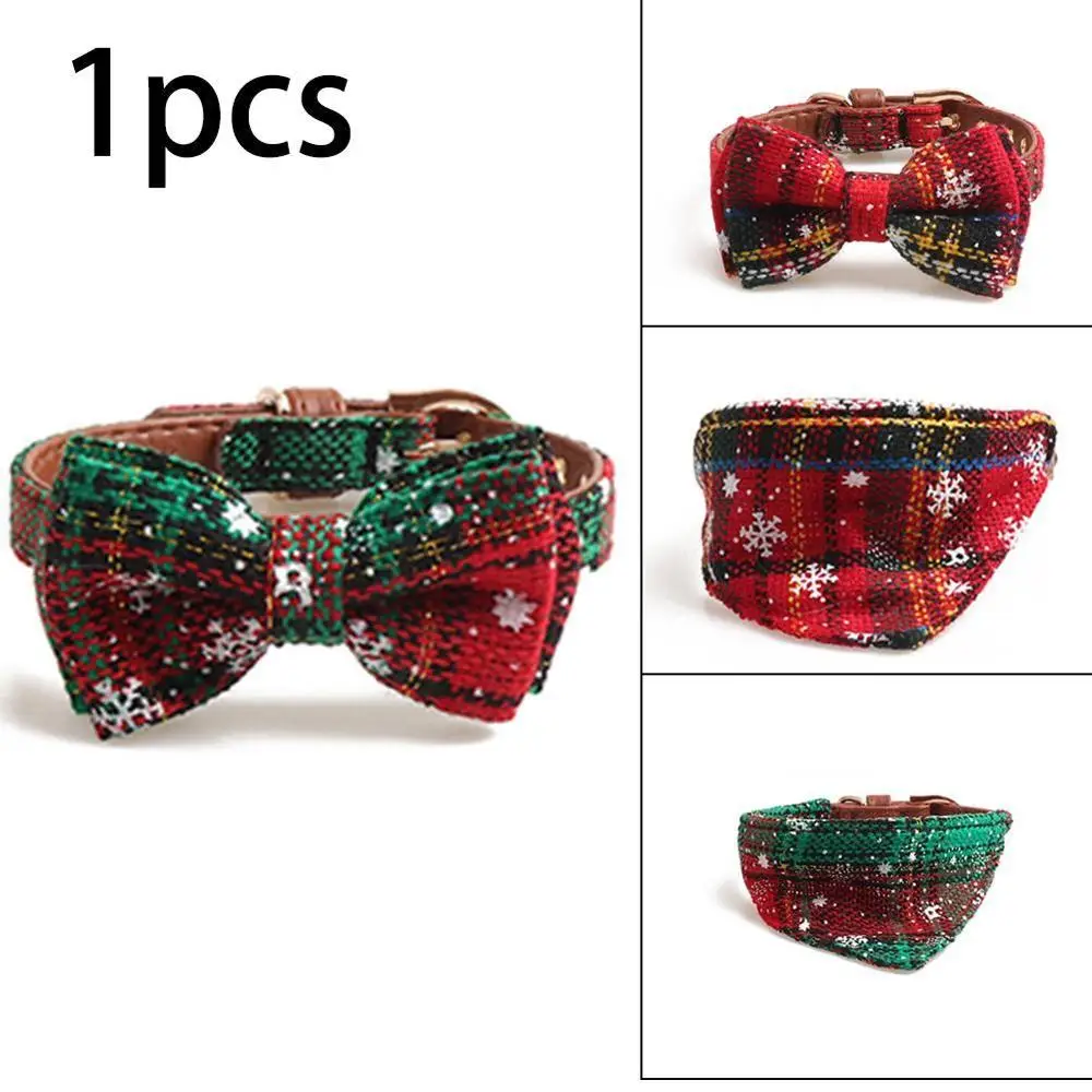 

Pet Christmas Bow-Knot Cloth Collar For Small And Medium Dogs Red Bottom And Snowflake Design Necklace Pet Dog Supplies