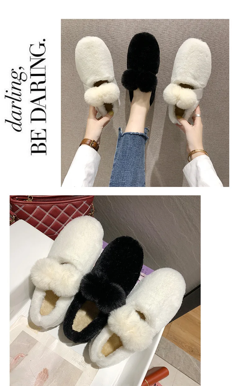 Женские милые плюшевые туфли на плоской подошве; Zapatos de mujer; туфли на плоской подошве; женские модные однотонные туфли с закрытым носком на меху