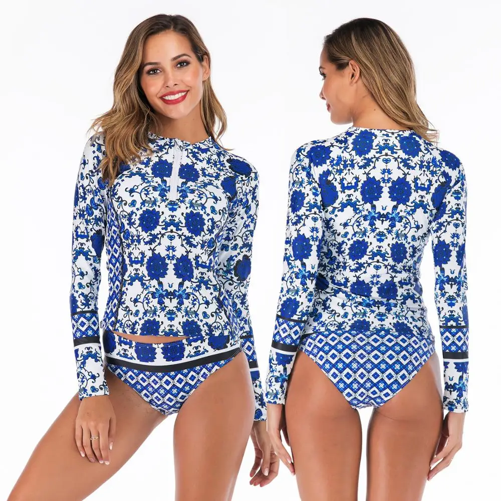 Long sleeve surfing suit bikini sun proof split swimwear women's printed size chest | Женская одежда