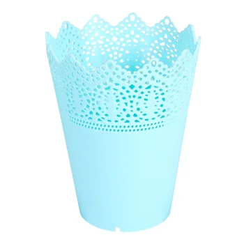 

5PCS Hollowed Lace Flowerpot Plastic Flower Pot Flower Holder Storage Simple Home Decoration (Sky-blue)