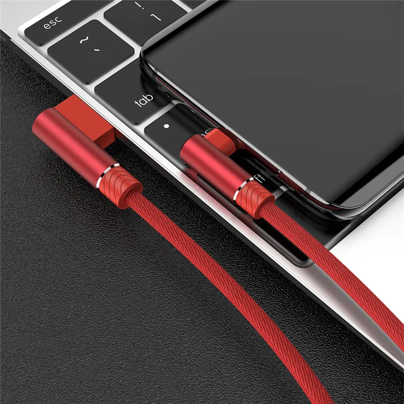 1 м 2 м 3 м 90 градусов 3 А быстрое зарядное устройство type c кабель для samsung A10 A50 S10 S9 S8 Xiaomi Mi 9 8 9T длинный провод USB C шнур для передачи данных - Цвет: Красный