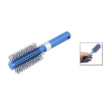 

Blue Plastic Handgrip Curly Hair Styling Round Bristles Brush Comb
