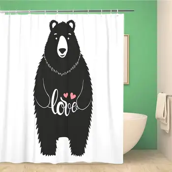 

Bathroom Shower Curtain Cute Bear Holding Word Love Romantic Lettering and Pink 72x78 inches Waterproof Bath Curtain Set with