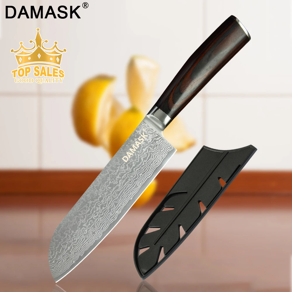 Damask " /7" дюймов нож шеф-повара Santoku кухонные ножи японский Дамаск VG10 стальная бритва острым лезвием инструменты для резки мяса G10 Ручка