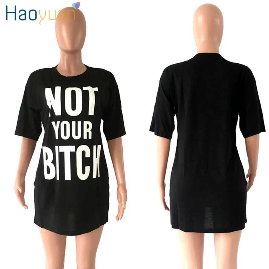 HAOYUAN, футболка с коротким рукавом, платье, женская одежда, уличная одежда, платье размера плюс, мини-платья, повседневное свободное платье выше размера d