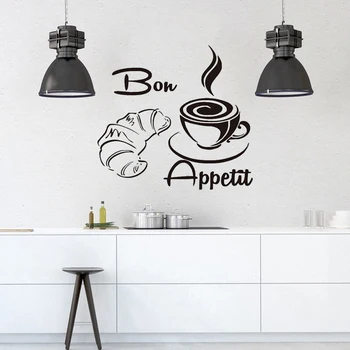 

Bon Appetit Coffee Croissant Vinyl Sticker For Kitchen Restaurant Dining Hall,Waterproof Wallpaper Mdern Wall Decals Home 3464