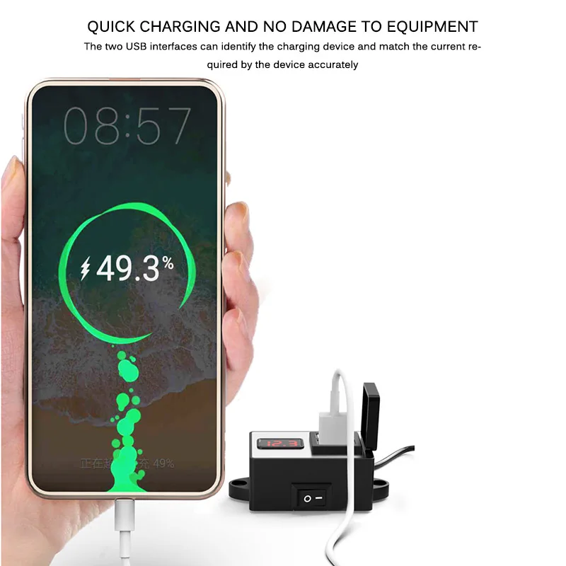 Зарядное устройство для телефона Xiaomi, адаптер для электрического велосипеда, зарядное устройство для мотоцикла, два USB монитора напряжения, функция водонепроницаемого зарядного устройства для мотоцикла