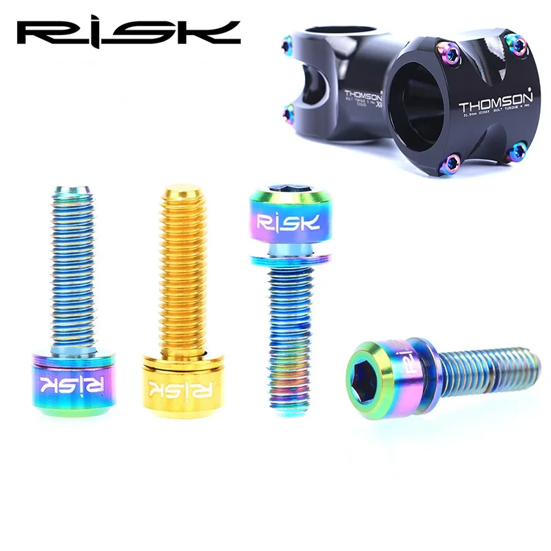 

RISK 6pcs/lot Ti Titanium Bolt Screw for Bicycle Stem Cycling MTB Bike Ultralight Stem Screw with Washer Gasket M5*18mm M5x20mm