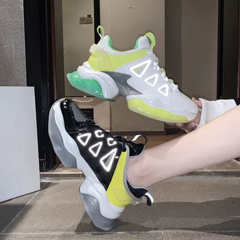 

European station 2020 spring new women's shoes increase mesh lace-up muffin bottom fashion color matching sneakers women