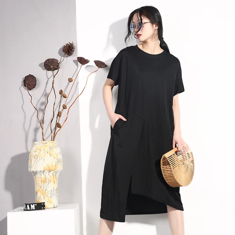 Модное платье с коротким рукавом для женщин, круглый воротник, пэтчворк, Hemline, индивидуальное летнее платье, новинка, JO552